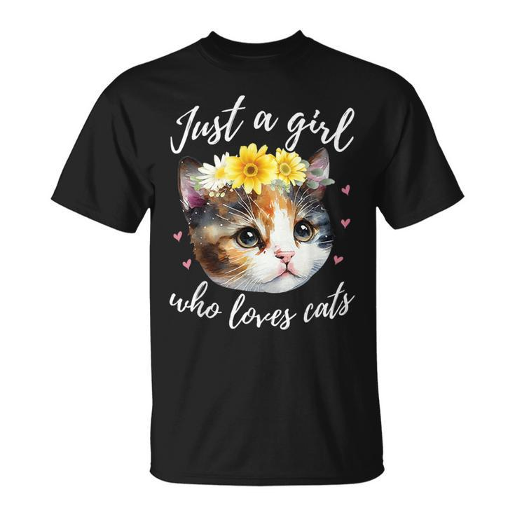 Just A Girl Who Loves Cats Cute Calico Cat Lover T-Shirt