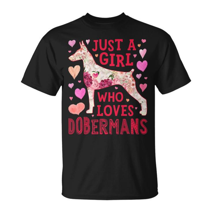 Just A Girl Who Loves Dobermans Dog Silhouette Flower T-Shirt