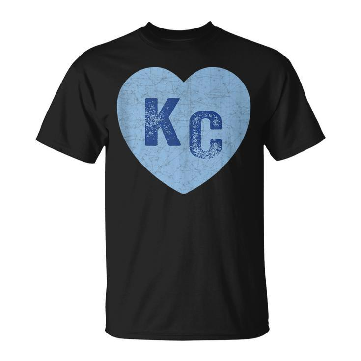Kansas City Heart Kc Hearts I Love Kc Letters Blue Vintage T-Shirt