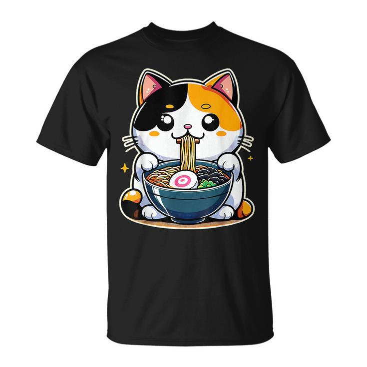 Kawaii Anime Calico Cat Ramen T-Shirt