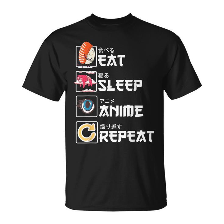 Kawaii Manga Sushi Eat Sleep Anime Repeat Cute Anime T-Shirt