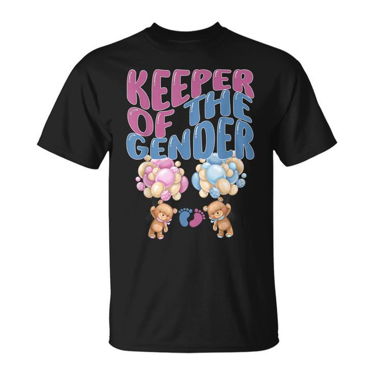 Keeper Of The Gender Reveal T Cute Baby Bear Balloons T-Shirt
