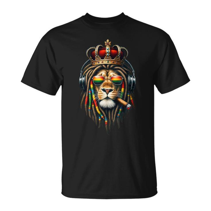 King Rasta Reggae Rastafarian Music Headphones Lion Of Judah T-Shirt
