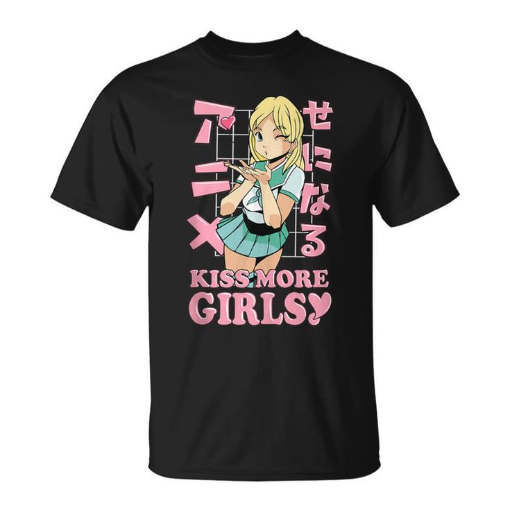 Kiss More Girls Anime Kawaii Cute Lesbian Lgbt Pride Month T-Shirt