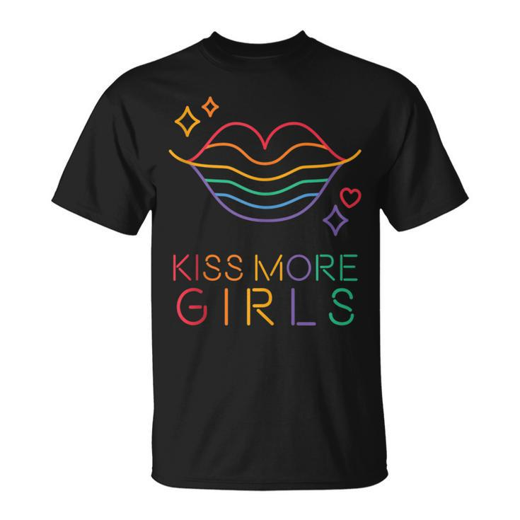 Kiss More Girls Lgbt Cute Lesbian Vintage Lips Pride Month T-Shirt