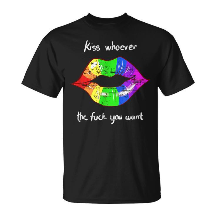 Kiss Whoever The Fuck You Want Vintage Lgbt Rainbow T-Shirt