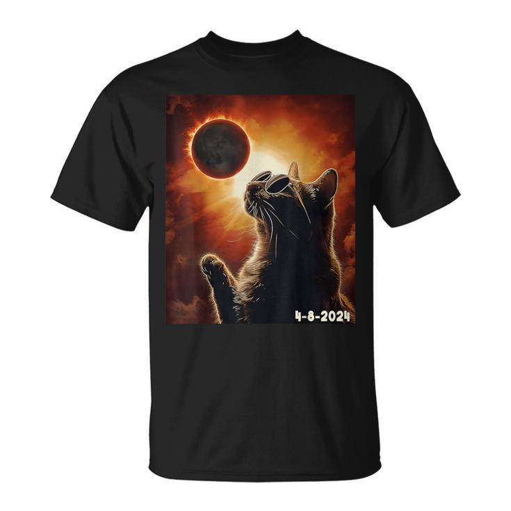 Kitten Cat Wearing Glasses Retro Solar Eclipse April 8 2024 T-Shirt
