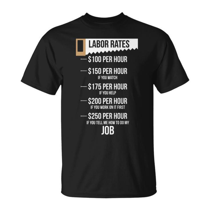 Labor Rates Carpenter Hourly Rates Humor  T-Shirt