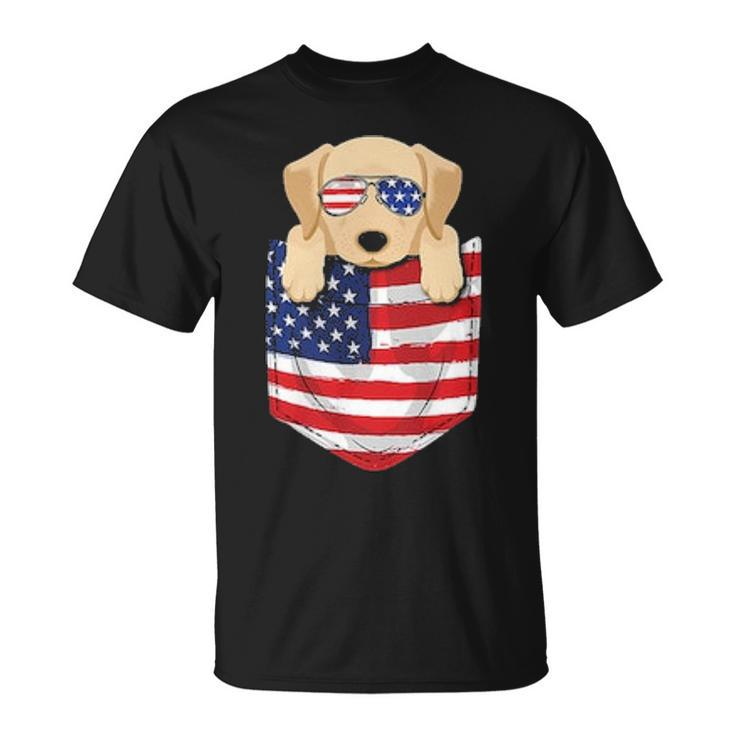 Labrador Dog Peeking Pocke Patriotic Father Men T-Shirt