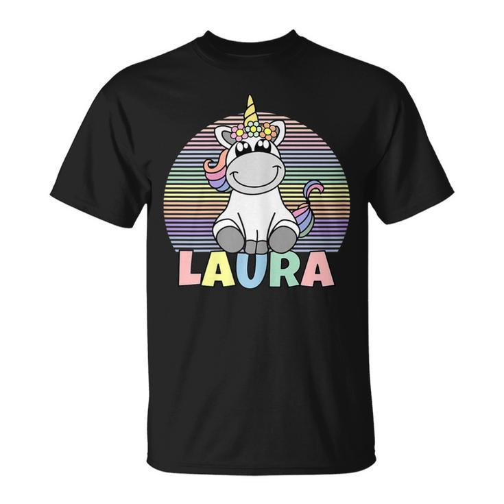 Laura Name Vorname Einhorn Regenbogen Personalisiert T-Shirt