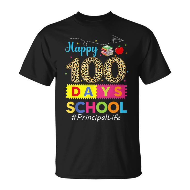 Leopard 100Th Day Of School Principal Life 100 Days Smarter T-Shirt