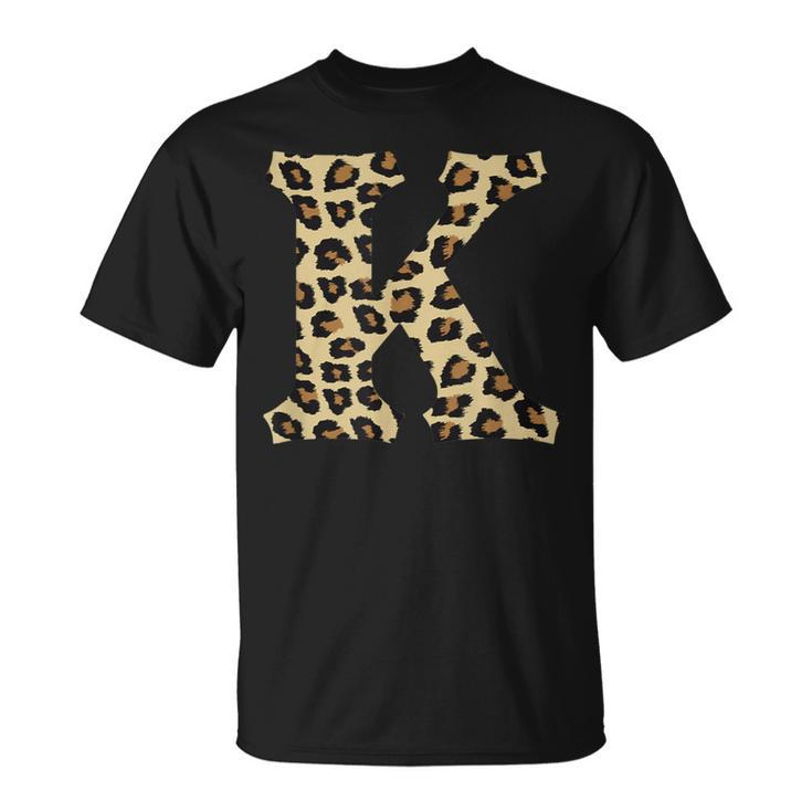 Leopard Cheetah Print Letter K Initial Rustic Monogram T-Shirt