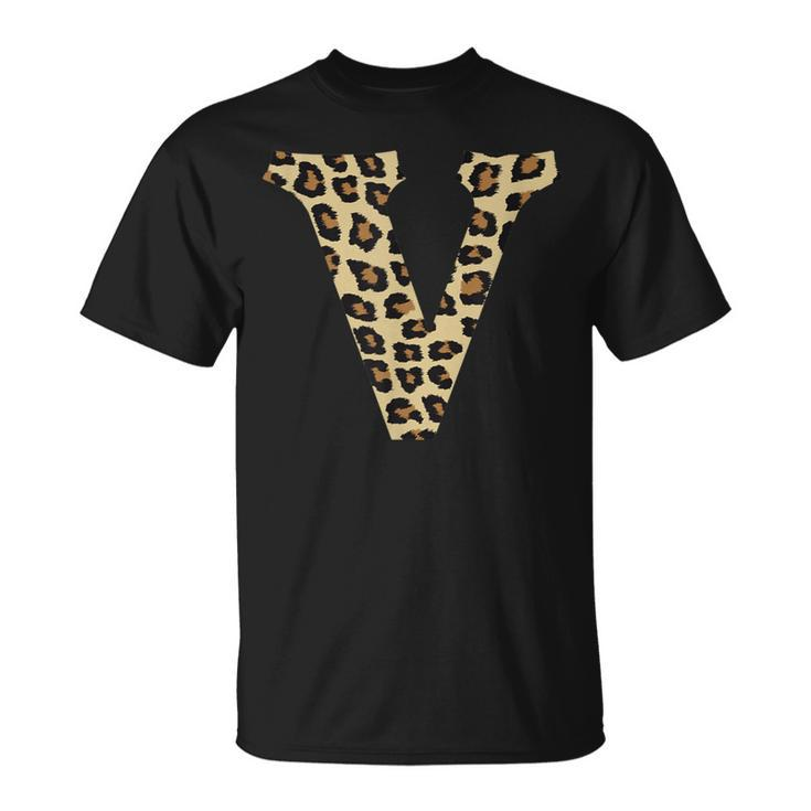 Leopard Cheetah Print Letter V Initial Rustic Monogram T-Shirt