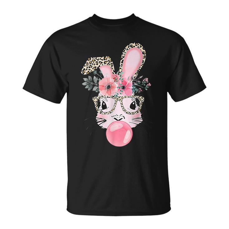 Leopard Print Rabbit Bunny Blowing Bubble Gum Easter Day T-Shirt