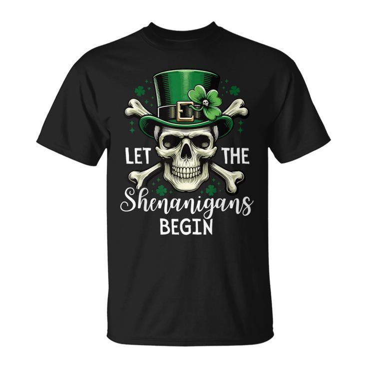 Let The Shenanigans Begin Skeleton St Patrick Day Skull T-Shirt