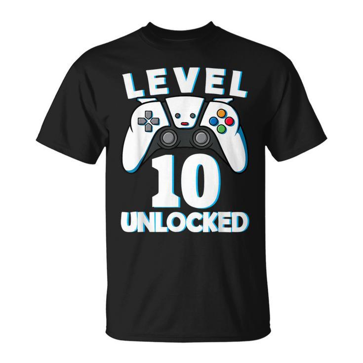 Level 10 Unlocked 10Th Birthday Gaming Gamer Boys T-Shirt