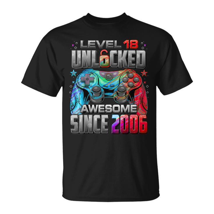 Level 18 Unlocked Awesome Since 2006 18Th Birthday Gaming T-Shirt