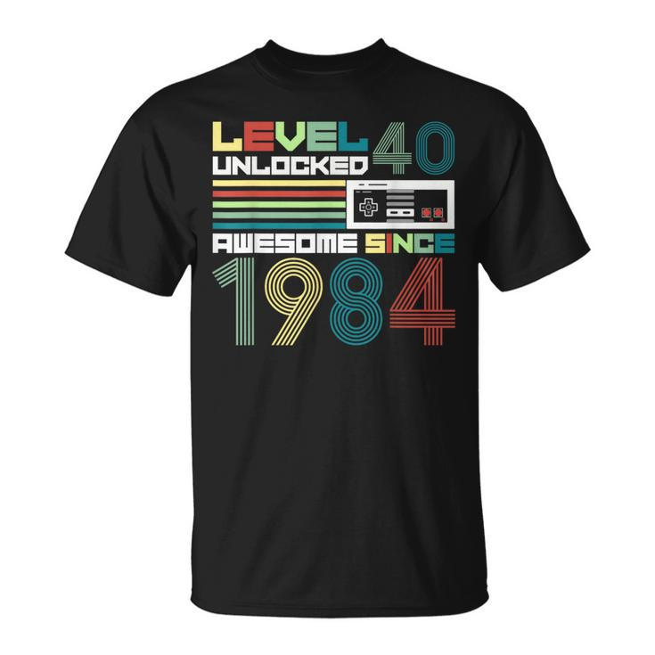 Level 40 Unlocked Since 1984 Video Gamer 40Th Birthday T-Shirt