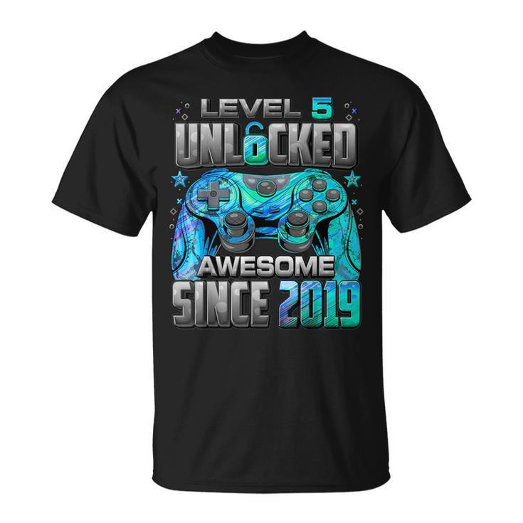 Level 5 Unlocked Awesome Since 2019 5Th Birthday Gaming T-Shirt
