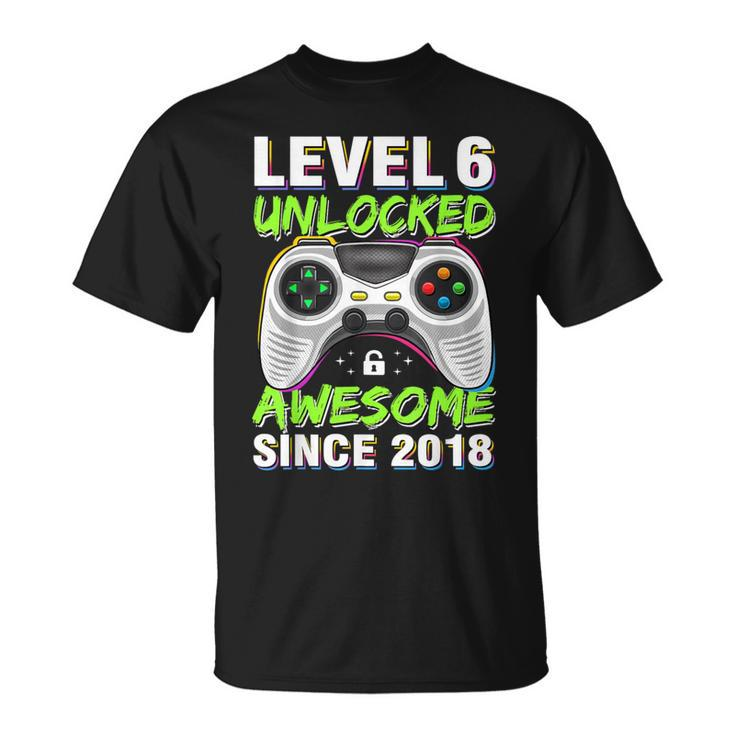 Level 6 Unlocked Awesome Since 2018 6Th Birthday Gaming Boys T-Shirt