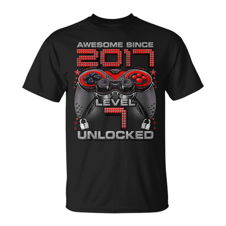 Level 7 Unlocked Awesome Since 2017 Gaming 7Th Birthday T-Shirt