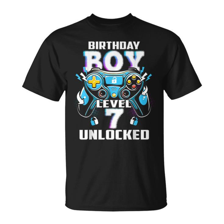 Level 7 Unlocked Video Game 7Th Birthday Gamer Boys T-Shirt