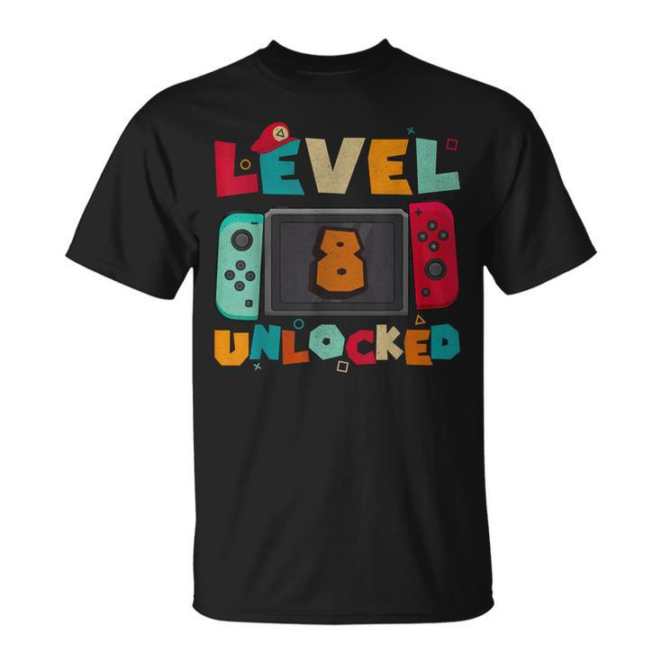 Level 8 Unlocked Gaming Birthday Boys Kid 8Th Birthday Gamer T-Shirt