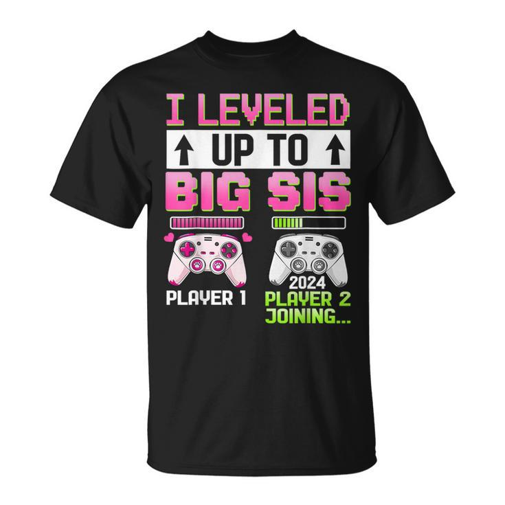 I Leveled Up To Big Sis 2024 Cute Pink Soon To Be Big Sister T-Shirt