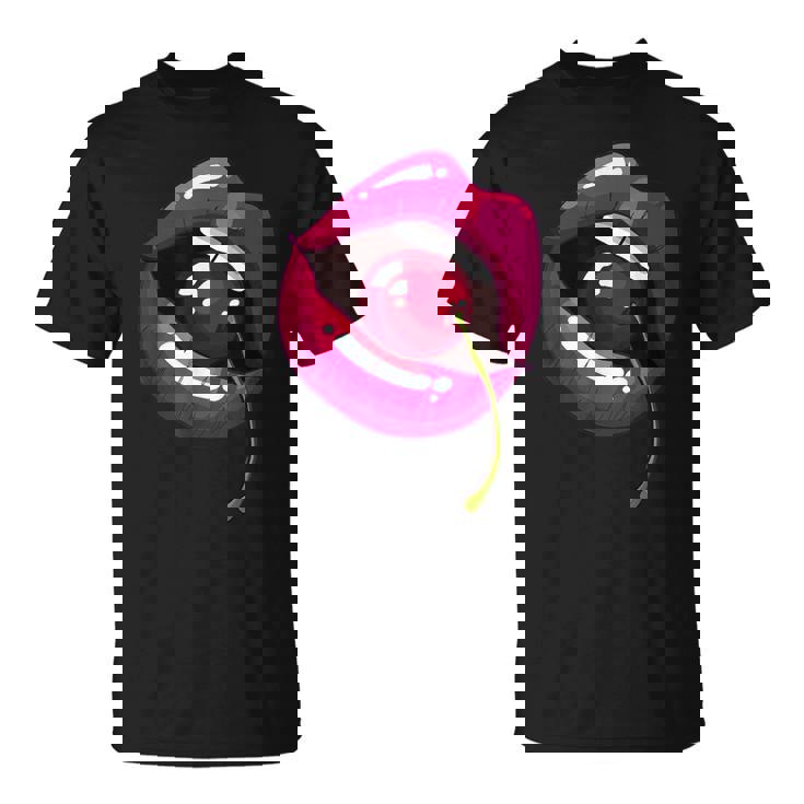 Lèvres Arc-En-Ciel Avec Cerise Dans La Bouche Nostalgie Des Années 80 T-Shirt