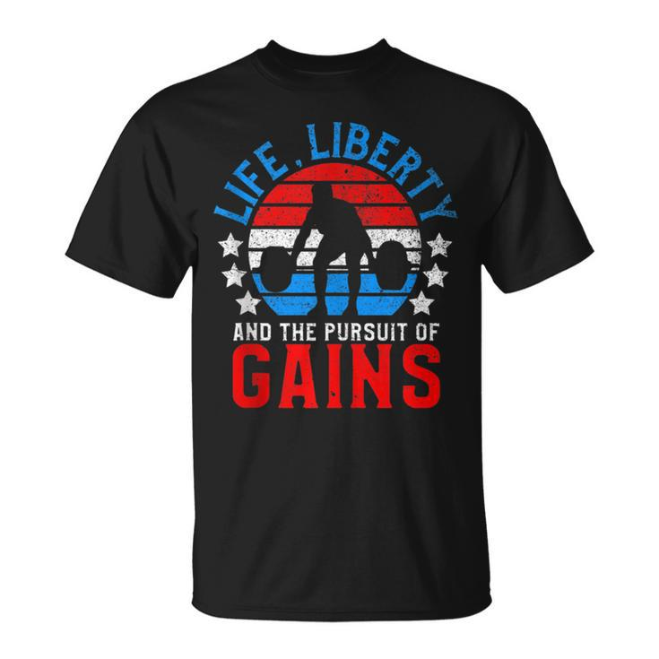 Life Liberty Pursuit Of Gains Workout Weight Lifting T-Shirt