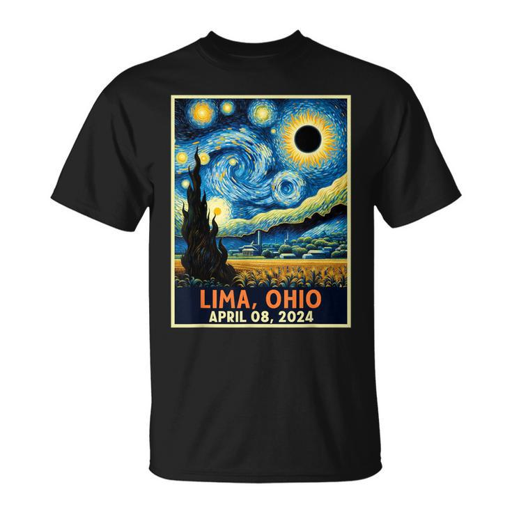 Lima Ohio Total Solar Eclipse 2024 Starry Night Van Gogh T-Shirt