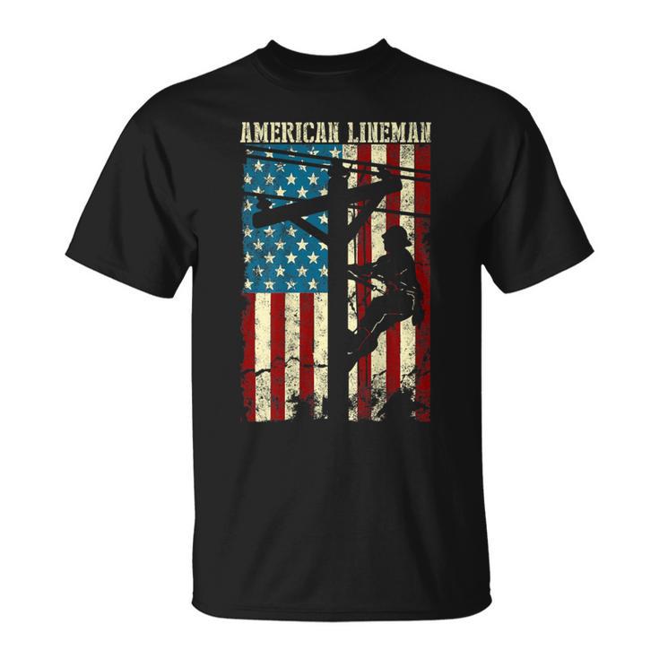 Lineman American Flag Electric Cable Patriotic Lineman T-Shirt