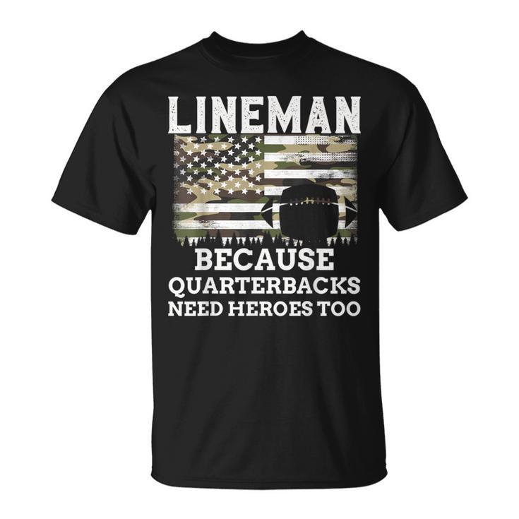 Lineman Football Patriotic American Flag Camouflage T-Shirt
