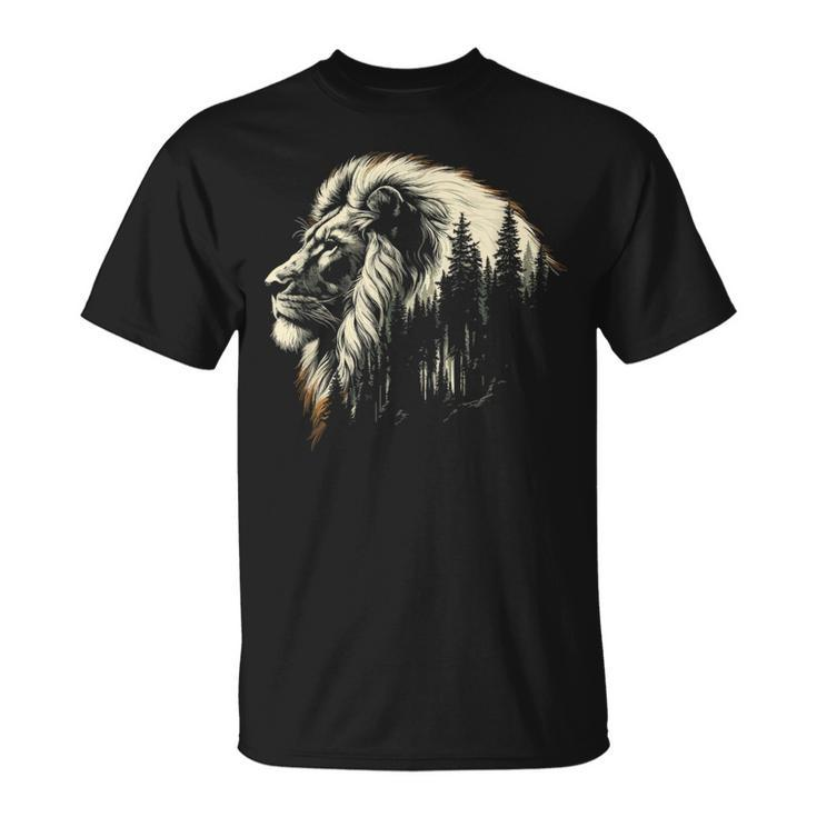 Lion Forest Graphic Vintage Lion King Illustration Animal T-Shirt
