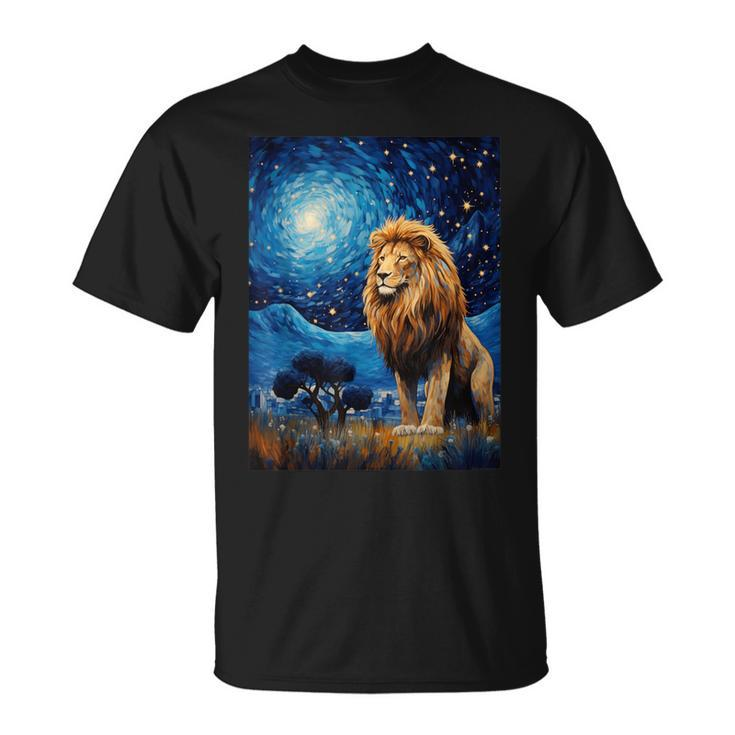 Lion Starry Night Van Gogh Style Graphic T-Shirt