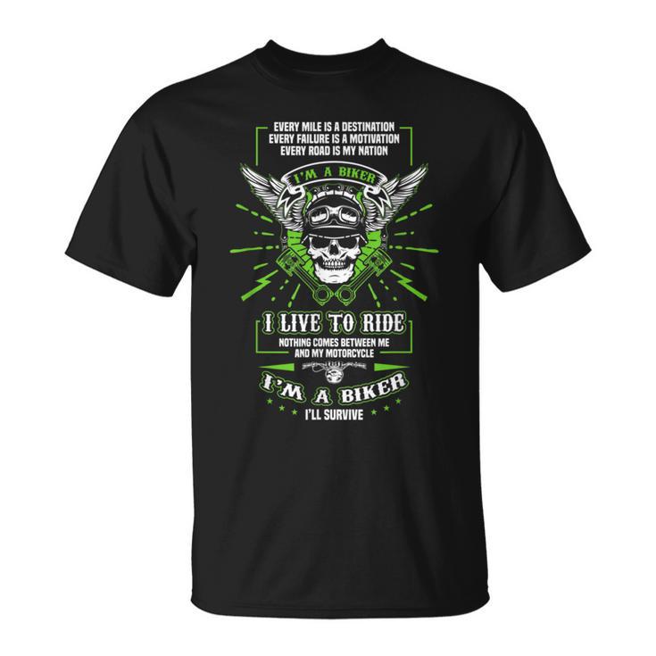 I Live To Ride Motorcycle Biker Gear Skull Weekend Warrior T-Shirt