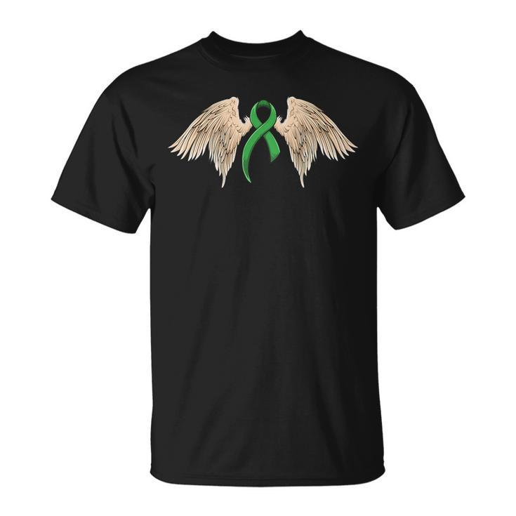 Liver Cancer Awareness Angel Green Ribbon Back Print T-Shirt