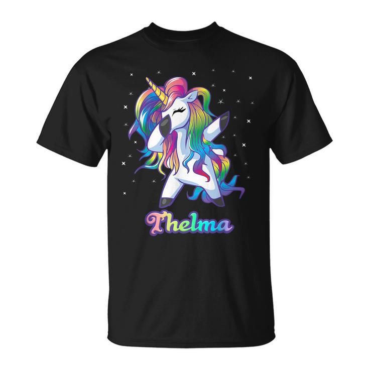 Thelma Name Personalisierbar Regenbogen-Einhorn Tupfen Personalisierbar T-Shirt