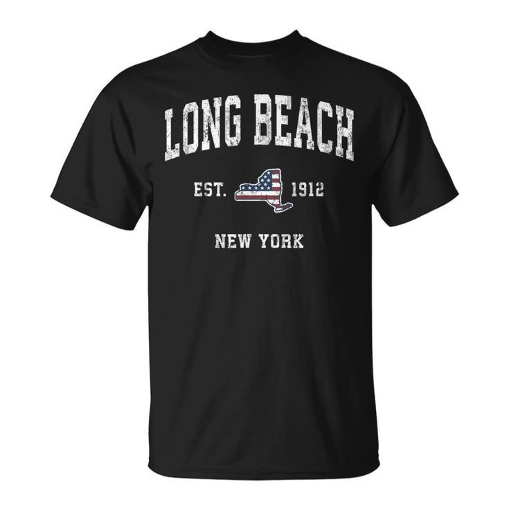 Long Beach New York Ny Vintage American Flag Sports T-Shirt