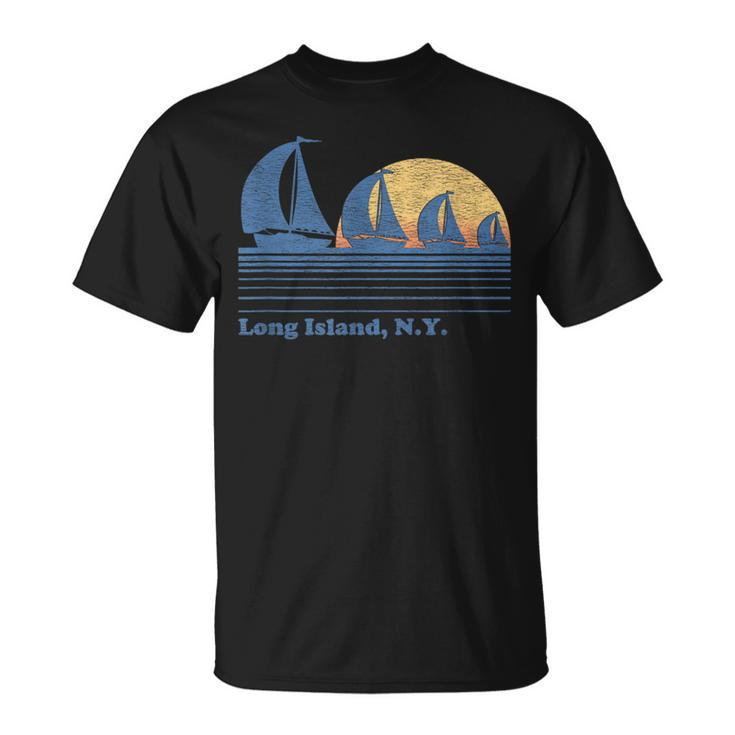 Long Island Ny Sailboat Vintage 80S Sunset T-Shirt