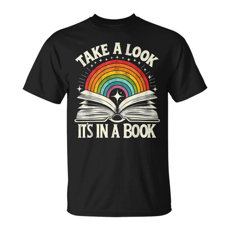 Take A Look A Book Vintage Reading Librarian Rainbow T-Shirt