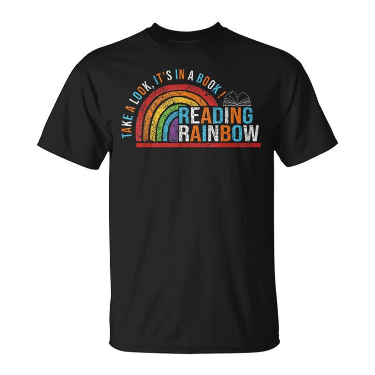 Take A Look A Book Vintage Reading Librarian Rainbow T-Shirt