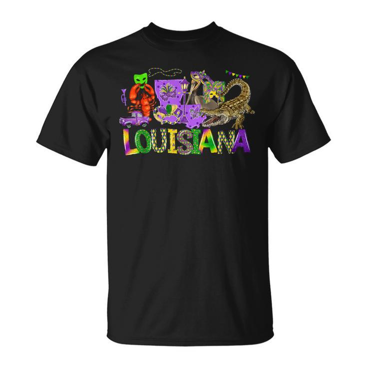 Louisiana Mardi Gras New Orleans Alligator Pelican Crawfish T-Shirt