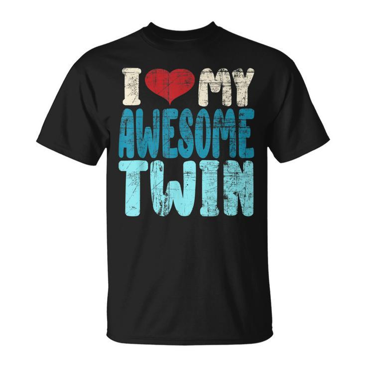 I Love My Awesome Twin Twins Brothers Matching Distressed T-Shirt