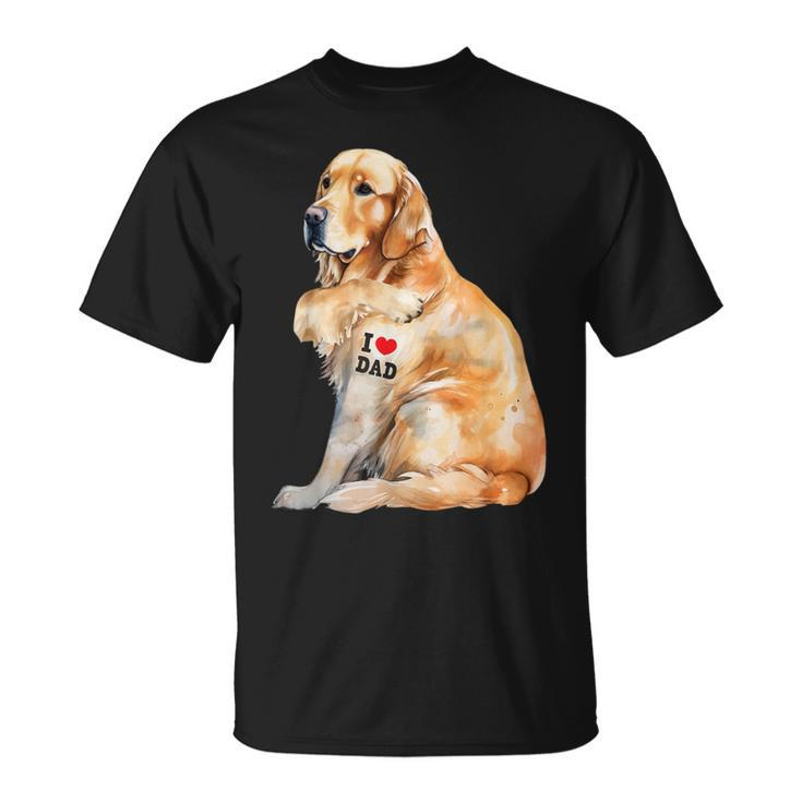 I Love Dad Patriotic Golden Retriever Canine Dog Lover T-Shirt