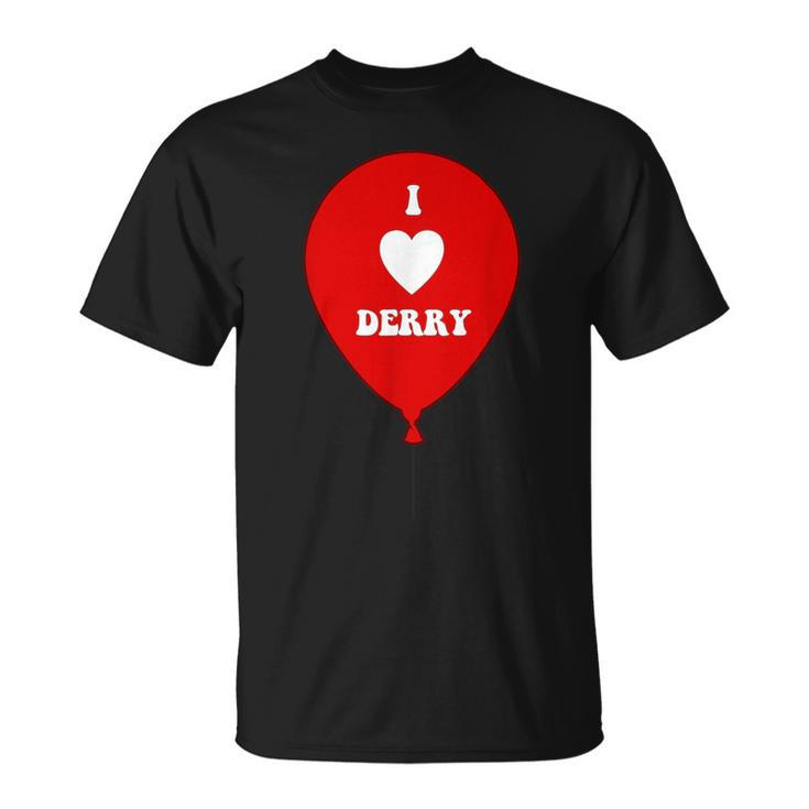 I Love Derry On Red Balloon I Heart Derry Maine T-Shirt