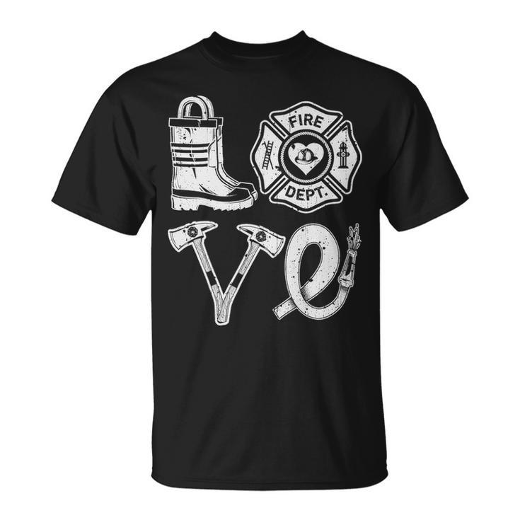 Love Firefighter Support Thin Red Line Firemen T-Shirt