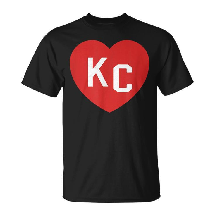Love Kc Heart Kansas City Kc Heart Red Blue Kc Love Initials T-Shirt