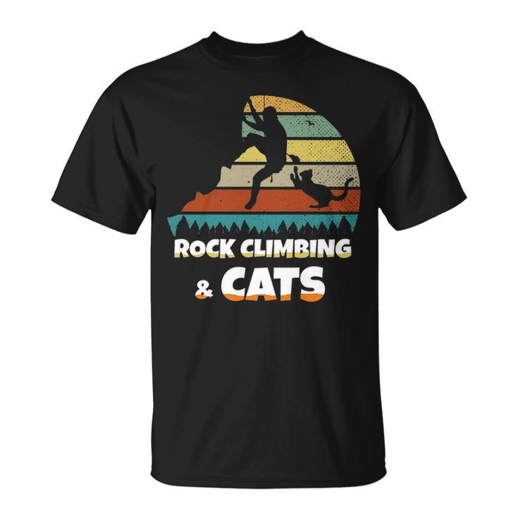 I Love Rock Climbing & Cats Mountain Climber Cat Lover T-Shirt