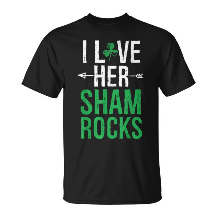 I Love Her Shamrocks Matching St Patrick's Day Couples T-Shirt